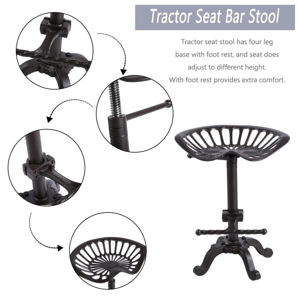 

Vintage Tractor Seat Bar Stool Rustic Cast Iron Chair Adjustable Height Swivel Barstool Industrial Style Chair