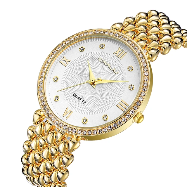 CRRJU Ladies Gold Watch Women Golden Clock Female Top Luxury Brand