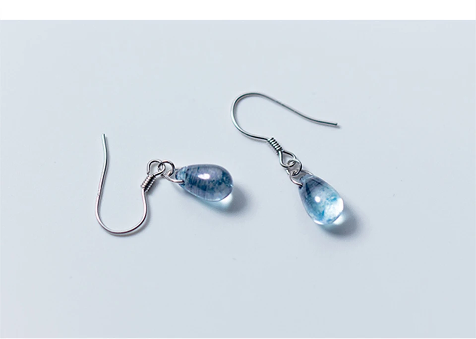 2019 New 925 Silver Earrings Female Fashion Art Blue Drop-Shaped Earring Birthday Gift Temperament Goddess Short Ear Jewelry (10)