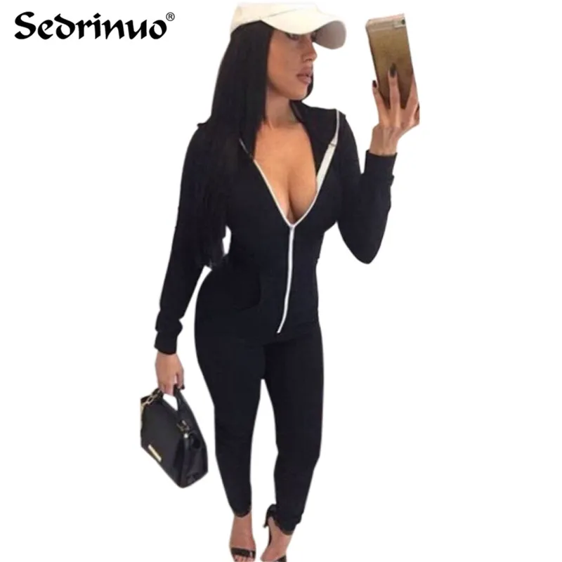 Women Bodycon One Piece Outfits Casual Rompers Jumpsuits Womens Black/Red Zipper Hooded Long ... Women Bodycon One Piece Outfits Casual Rompers Jumpsuits Womens Black/Red Zipper Hooded Long ...