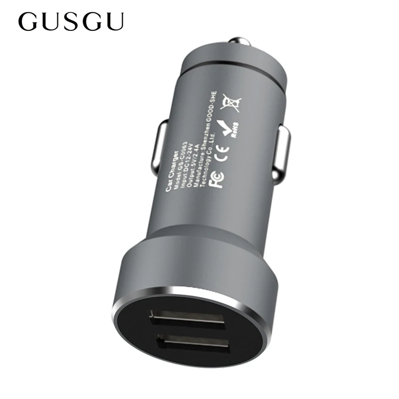 Автомобильное зарядное устройство с двумя USB портами GUSGU металлическое