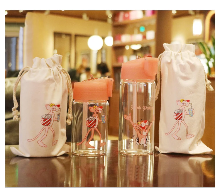 Корея креативная прозрачная стеклянная портативная бутылка Милая Vogue портативная бутылка для воды розовый леопард с соломинкой