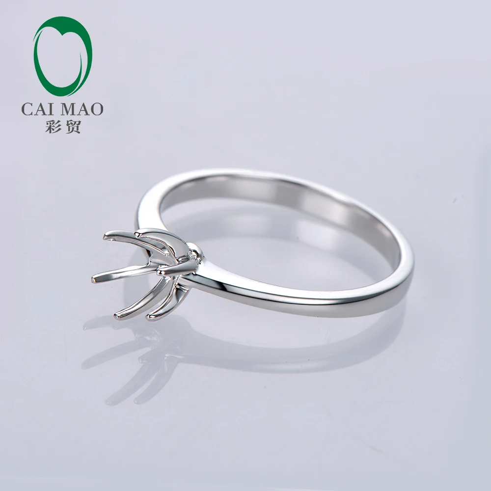 Caimao 6 Prongs 6-6.5mm Round Cut Solid 14k White Gold Semi Mount Ring Settings