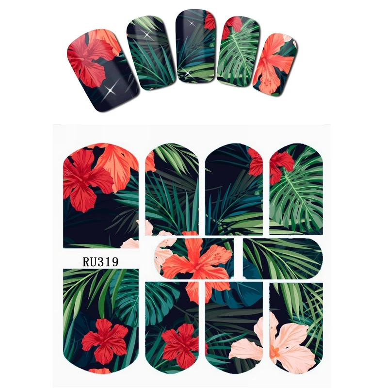 

UPRETTEGO NAIL ART BEAUTY WATER DECAL SLIDER NAIL STICKER FLOWER TRUMPET BLUE PALM BANBOO LEAF RU319-324