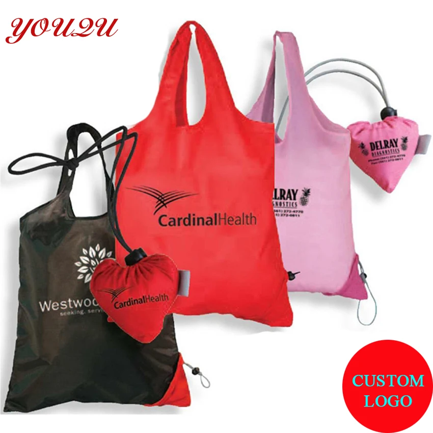Сердце Стиль складной полиэстер Акционная сумка с печатью логотипа