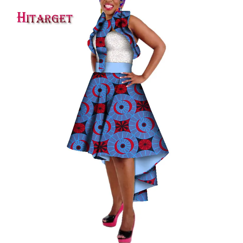 Африканские платья для женщин Юбка До Колена и куртка для красивых дам хлопок и кружево большой Вышивание Африканский комплект из двух