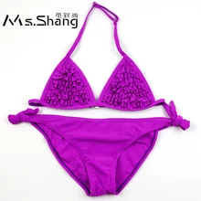 Ms. Shang/однотонные От 6 до 16 лет для девочек; детский купальник с оборками для девочек-подростков; бикини с бретельками на шее; детский купальник; детские купальные костюмы;