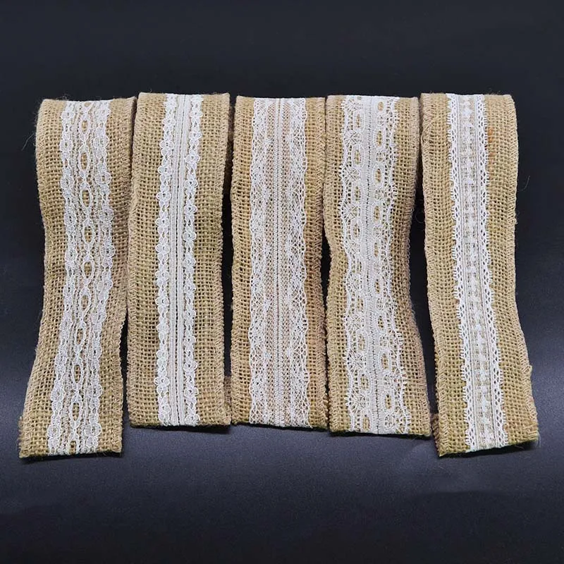 Jute Ribbon 2m 5cm Natural Jute Burlap Ribbon Hessian Lace Ribbon Roll for Vintage Wedding Birthday Party Decor DIY