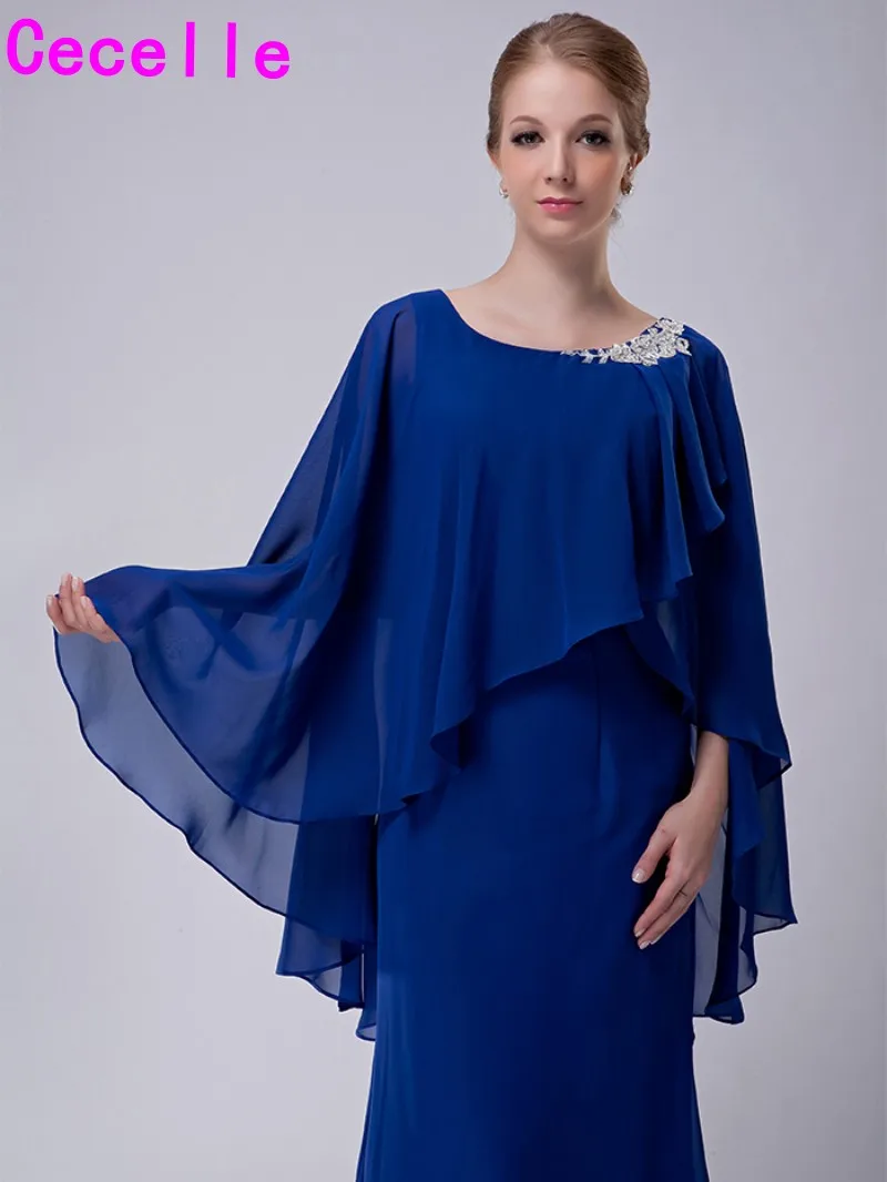Royal Blue Fodero Lungo di Lunghezza Del Pavimento Elegante Chiffon Madre  Della Sposa Abiti 2019 Con delle Mantelle In Rilievo Neck Dress Per La  Sposa madre|mother bride dresses|elegant mother bride dressesmother bride -