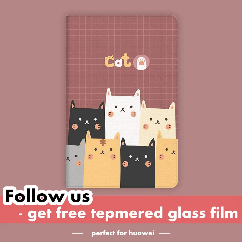 

M6 10.8 Cartoon Cat Smart Flip Cover leather case For Huawei MediaPad M5 10 pro /M5 10.8 M3 8.4" M5 Lite 10.1 tablet case