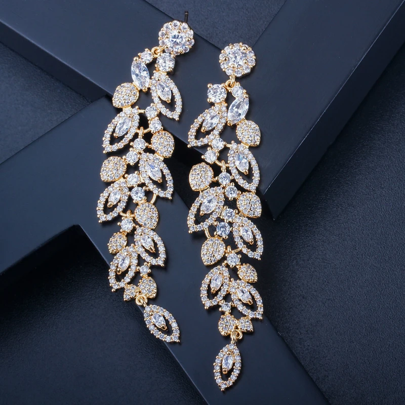 ANEGLCZ Statement CZ Jewelry Elegant Marquise AAA Cubic Zirconia Super Long Dangle Bridal Wedding Drop Earrings For Women AE184