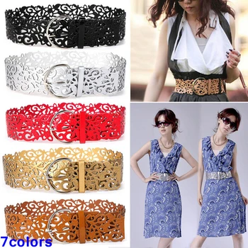 

2019 new fashion luxury street fashion classic women solid hollow out pu waist belt metal buckle
