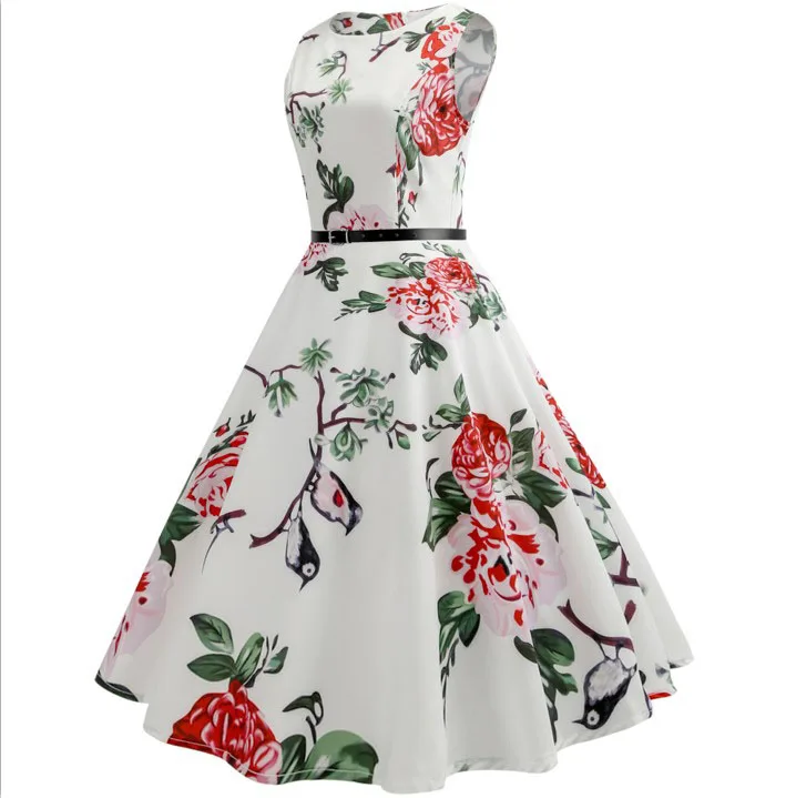 Summer Womens Dresses 2021 Casual Floral Retro Vintage 50s 60s Robe Rockabilly Swing Pinup Vestidos Valentines Day Party Dress