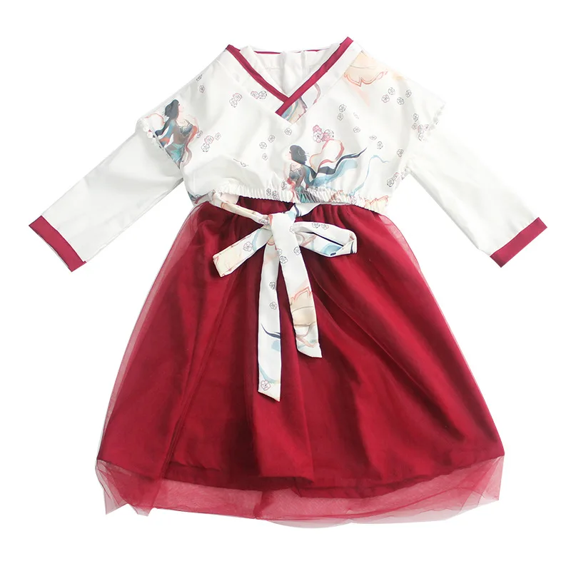 Костюм ханьфу для девочек, модная Китайская национальная одежда, ретро костюм танга, красный костюм ханьфу, Детская народная одежда Han Tang Hanfu SL1171