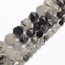 Натуральный граненый камень бусины черный рутиловый кварц бусины для изготовления ювелирных изделий 15 дюймов/6/8/10/12 мм Палочки Размеры