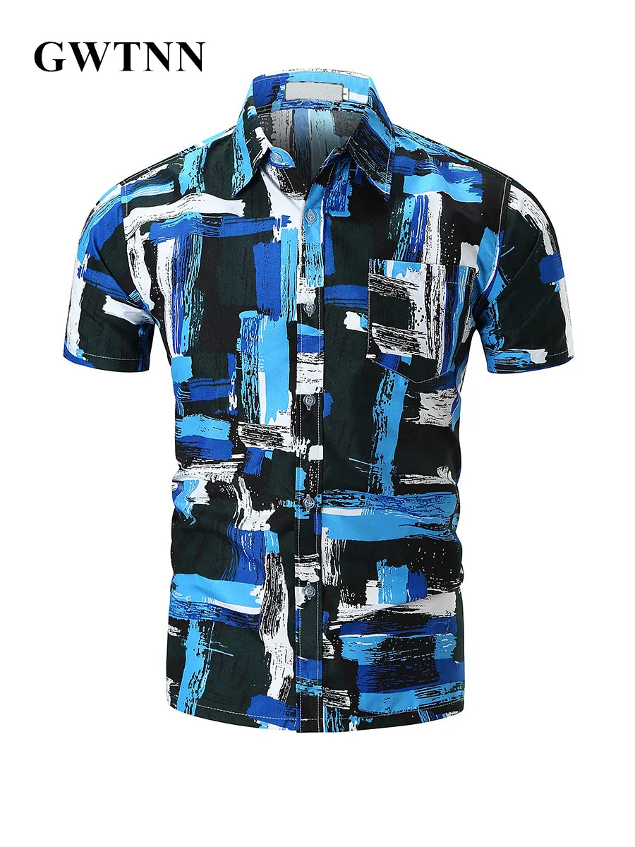 2018 пляжная рубашка Для мужчин дропшиппинг отложным короткий рукав camisas para hombre