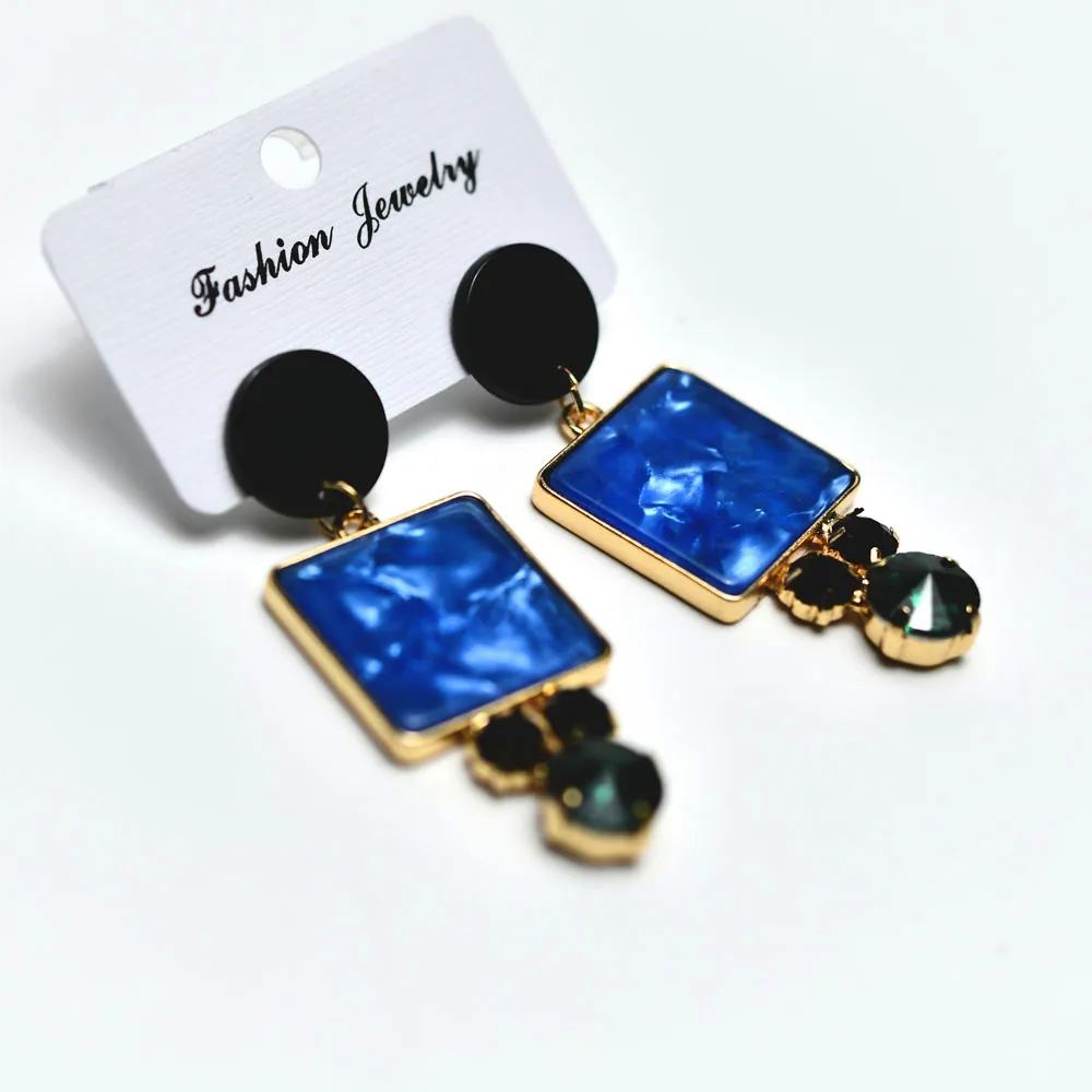 

handmade blue earrings women beautiful costume jewelry rhinestone resin pendant drop earrings girls ladies long earrings women