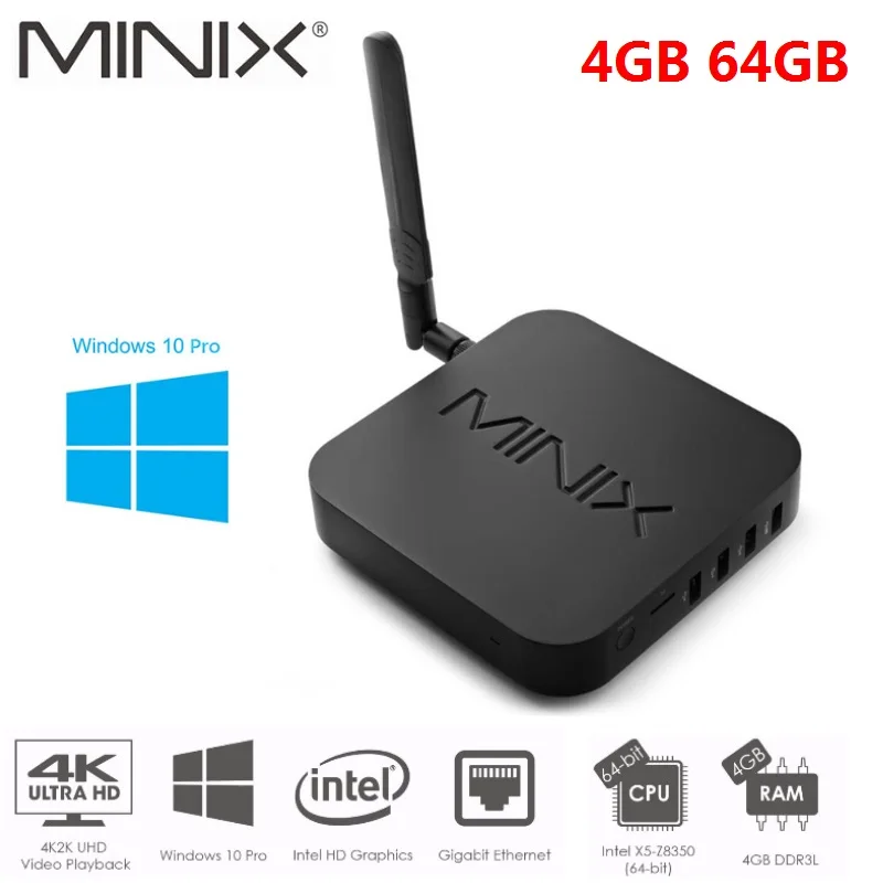 Minix NEO Z83-4 Plus Безвентиляторный Windows 10 Мини ПК Intel Cherry Trail X5-Z8350 Intel HD graphics 4 Гб 64 Гб 2,4 ГГц+ 5 ГГц WiFi BT4.2