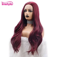 Imstyle, красные, фиолетовые парики для женщин, длинные волнистые синтетические парики на кружеве, высокотемпературный парик из натурального волокна для косплея