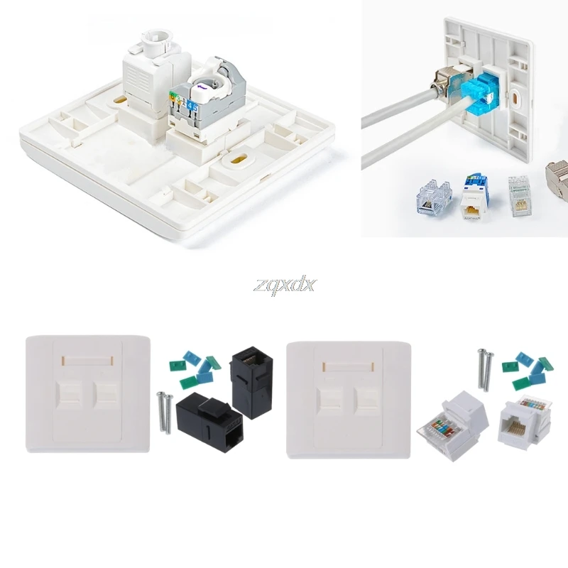 Сетевая настенная пластина RJ45 с 2 портами женским и разъемами CAT5e/CAT6 оптовая