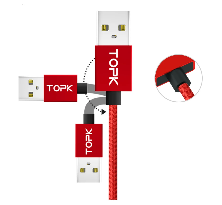 Topk 2.4A Магнитная Micro usb-кабель Модернизированный плетеный нейлоновый светодиодный индикатор быстрой зарядки магнит Зарядное устройство кабель для Micro USB телефоны