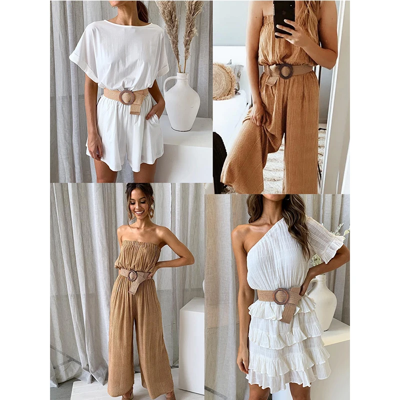 

2019 Braided Belt With Wooden Buckle women accessories Fashion Dress Summer Woven Women Straw Belt Wood Gifts Wholesale