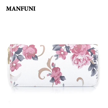 

MANFUNI Woman Long Wallet Flower Print Zipper Wallet Fashion Versatile Ladies Coin Purse PU Clutch Purse Wallet Women