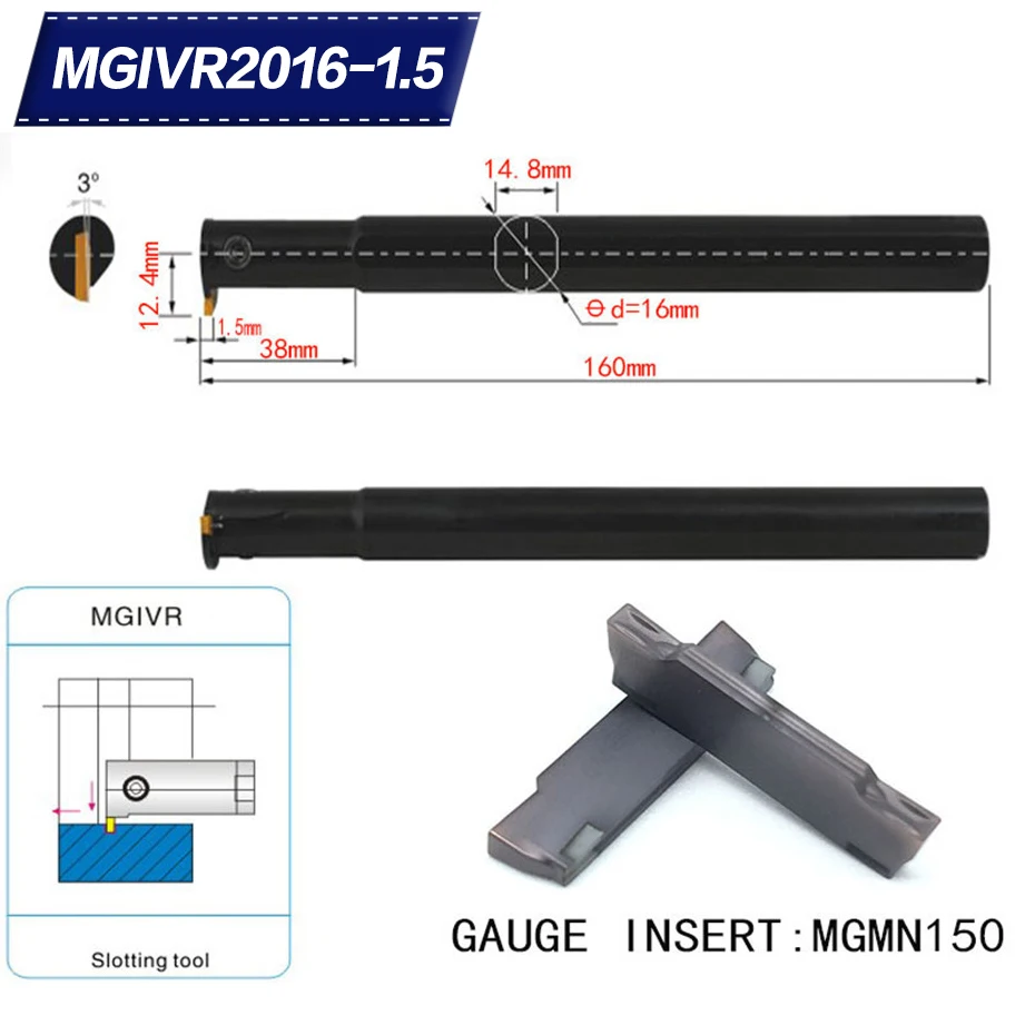 MGIVR2016-1.5 интермальный разделочный и канавок токарный инструмент держатель для MGMN150 вставка правая рукоятки MGMN 150