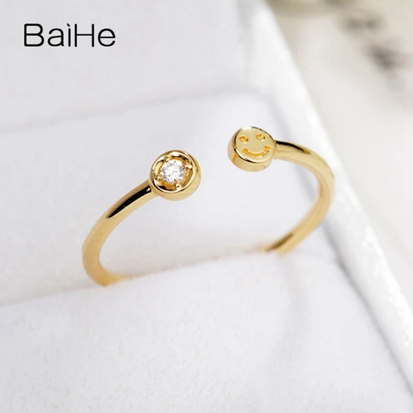 BAIHE Solid 14K желтое золото 0.02CT сертифицированные I/J круглые огранки натуральные бриллианты свадебные женские модные ювелирные изделия кольцо