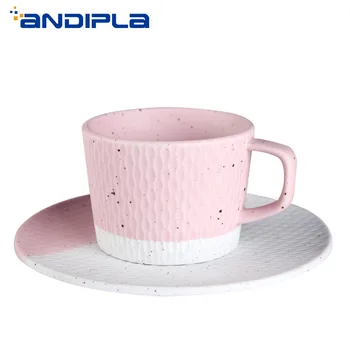 

225ml 8oz Japanese Style Stripe Frosted Color Ceramic Porcelain Mug Creative Speckle Coffee Mugs With Saucer Kit Milk Water Cups