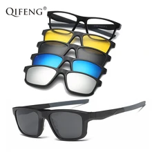 QIFENG оправа для оптических очков Для мужчин Для женщин пружинным шарниром TR90 с 4 с клипом солнцезащитные очки поляризованные Магнитные очки QF128