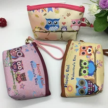 Women cartoon owls design PU Leather Waterproof zipper Coin Purse Clutch lady Wallet phone Pocket Pouch Bag Keys cosmetic holder