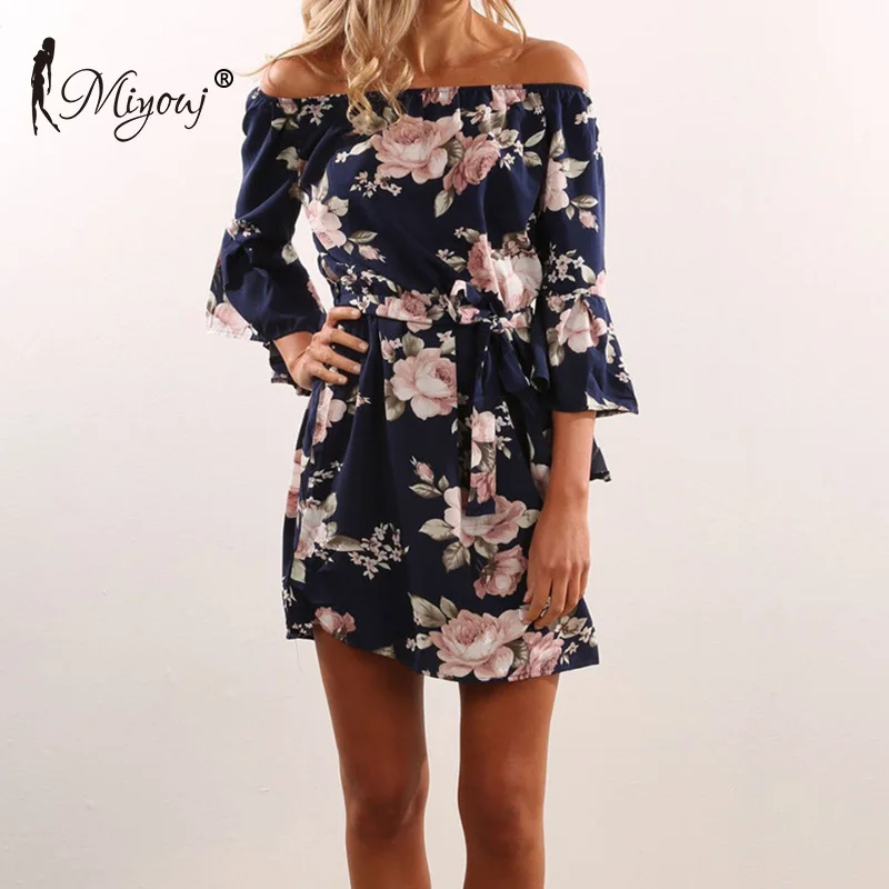 

Miyouj Off Shoulder Beach Dress Women Floral Print Beachwear Boho Style Ladies Dresses Chiffon Vestido De Praia Plus Size XXL