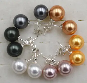 

Fashion Multi-Color 10mm South Sea Shell pearl 925 Stud Earrings