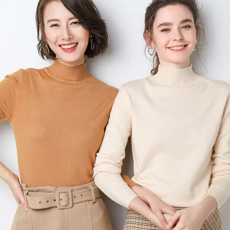 

women clothes 2019 autumn winter cashmere sweater female pullover high collar turtleneck sweater women solid casual lady basic