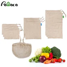 Натуральные органические хлопковые сетчатые сумки для покупок многоразовые сумки для фруктов и овощей моющиеся экологически чистые сетчатые мешки для фруктов