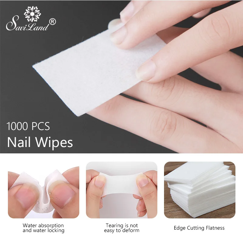 

Saviland 1000Pcs Nail Wipes Nail Gel Polish Remover Soak Off Cap Lint Free Clip Wipes Cleaner Degreaser for Uv Gel Varnish