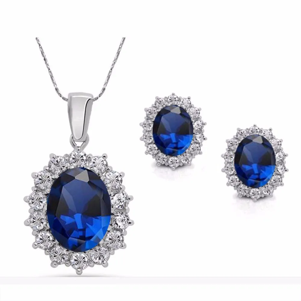 

AILEND 2018 New Fashion Silver Blue Crystal Jewelry Sets Luxury Vintage Party Water Drop CZ Necklace&Earrings Fine Jewelry