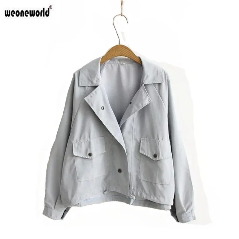 

WEONEWORLD 2018 Spring&Autumn Women Jacket Fashion Causal Loose Tops Girls Pockets Solid Short Jacket Coat Women's Clothing