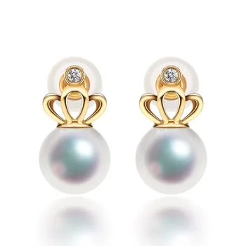 

RUNZHUQIYUAN G18k gold Natural freshwater pearl earrings jewelry for women 6-7mm round pearl