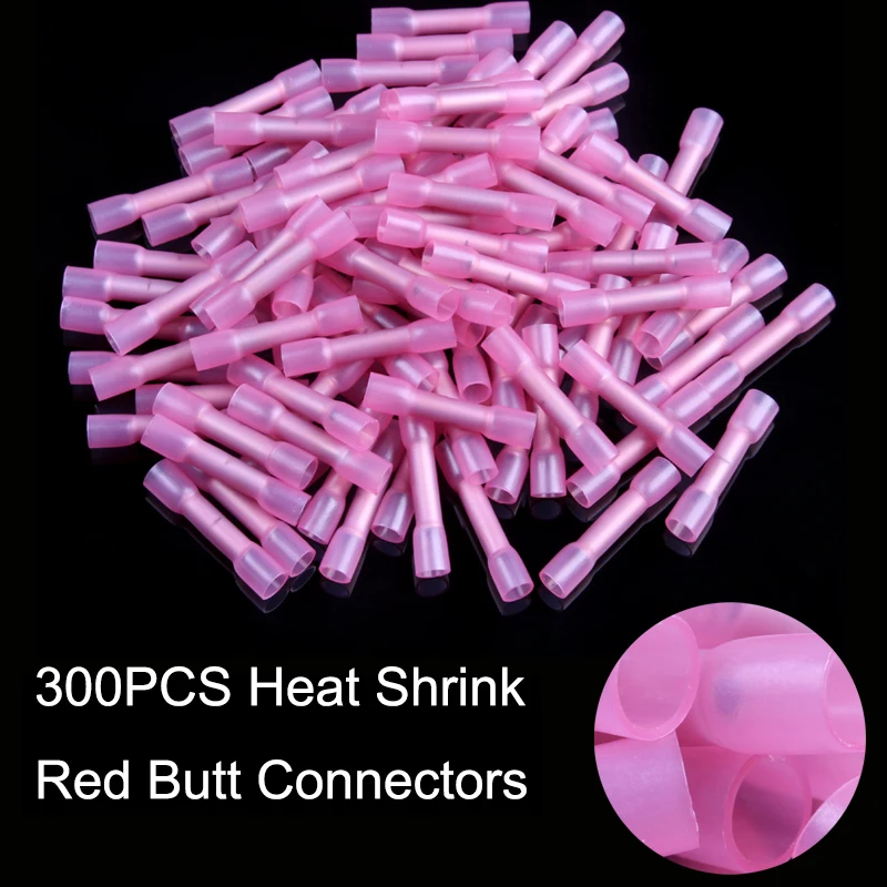RED 22-16 AWG HEAT SHRINK BUTT WIRE CRIMP CONNECTOR ELECTRICAL TERMINAL 50 PCS