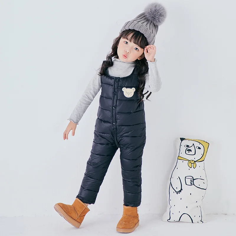 Baby Down Pant Boys Warm Duck Down Overall For Russia Winter Children Trousers Jumpsuit 2-4 Years