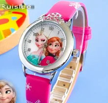 Ruislee relojes Cartoon Children Watch Princess Elsa Anna Watches Fashion Kids Cute relogio Leatherquartz WristWatch Girl Gift
