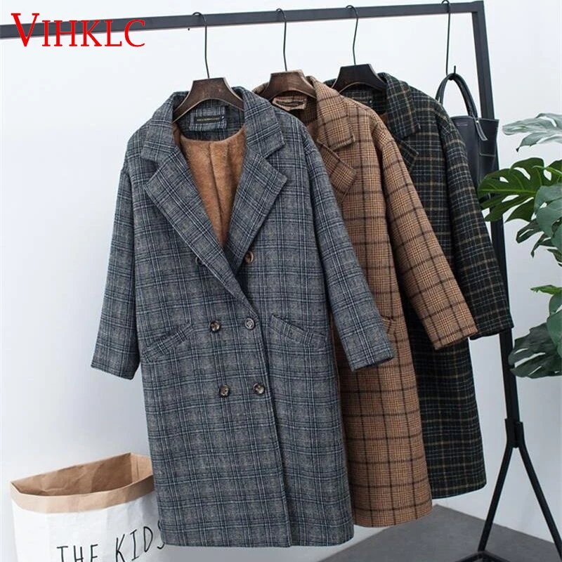 

2018 Winter Autumn Women Wool Plaid Coat New Fashion Woolen Coat Slim Type Female Winter Wool Jackets Female Outwear C303
