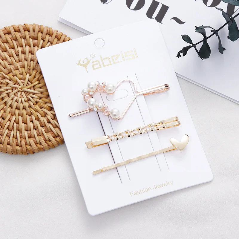 4PCS/Set New Women Elegant Pearl Crystal Heart Star Round Barrettes Headband Sweet Hair Clips Hairpins Fashion Hair Accessories - Цвет: 4