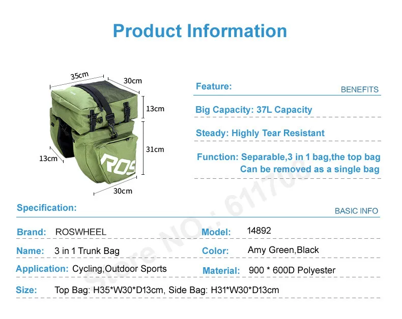 Best ROSWHEEL 3 in 1 Multifunction Road MTB Mountain Bike Bag Bicycle Pannier Rear Seat Trunk Bag With Rain Cover Rainproof 2 Best ROSWHEEL 3 in 1 Multifunction Road MTB Mountain Bike Bag Bicycle Pannier Rear Seat Trunk Bag With Rain Cover Rainproof 2