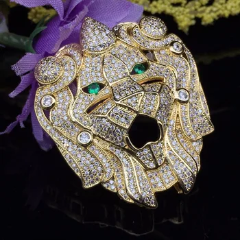 

European Fashion Pearl Necklace Fittings Gold Big Lion Head Charms Pendant For Jewelry Making Paved Zircon Connectors Components
