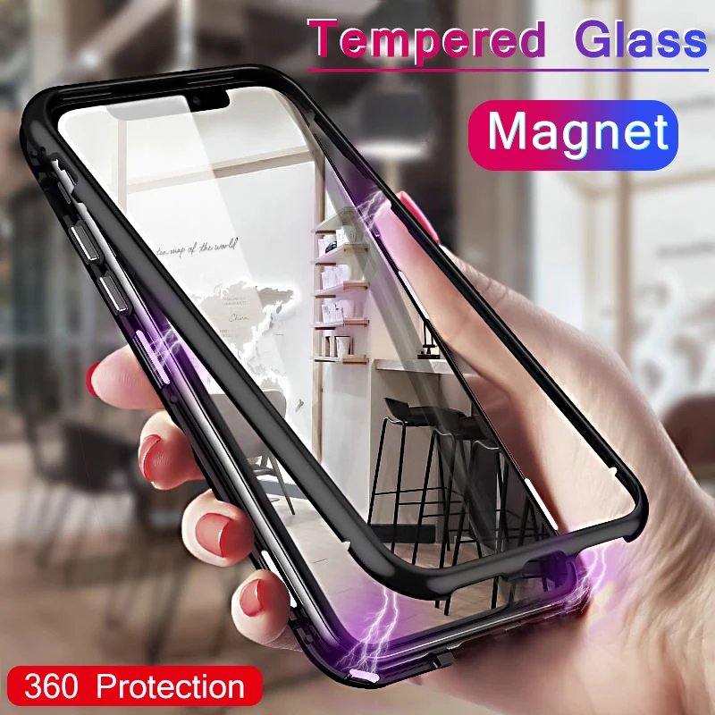 Magnetic Adsorption Tempered Glass Case For iPhone XS XR MAX 8 Plus 7 6 6S Metal Bumpers Back Full Cover Capa |