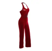 Woman sexy chest zipper bodycon jumpsuits lady’s fashion backless full length party rompers women’s slim bandage tracksuits S-XL