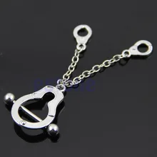 Серебро Нержавеющая сталь наручники цепи болтаются Бар живота ниппель кольцо ювелирные изделия для тела